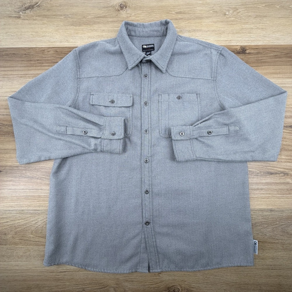 Outdoor Research Shirt Men XL Gray Long Sleeve Button Feedback Flannel Hiking - Picture 2 of 8